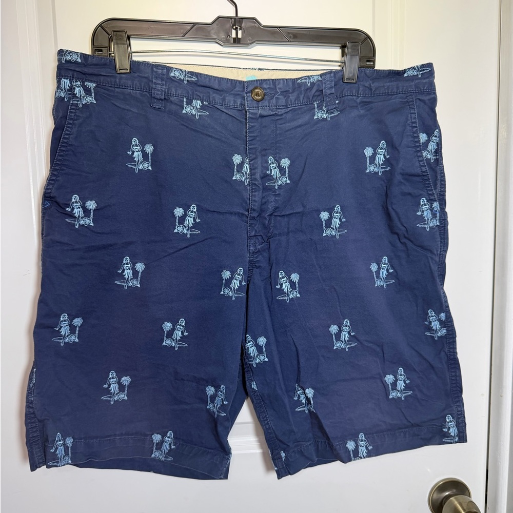 Tommy Bahama Navy Blue Palm Embroidered Flat Front Shorts, size 38 - EXCELLENT!!
